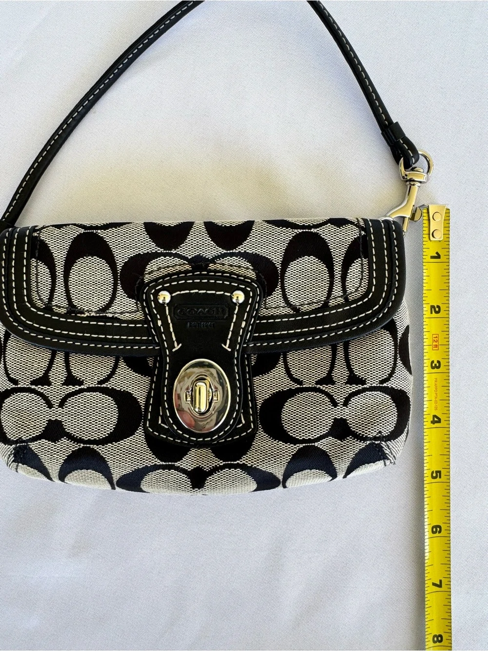 Coach Black & Cream Signature Canvas Turnlock Wristlet